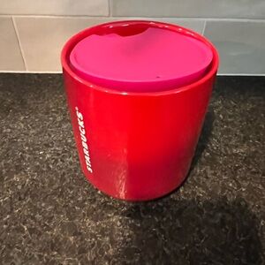 Starbucks Coffee Mug Ceramic Red Pink Ombre Swivel Lid Holiday Valentine's Day